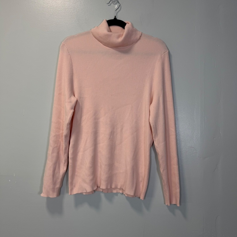 Chico's Ribbed Turtleneck Sweater Pink‎ Long Sleeve Rayon Blend Size XL
